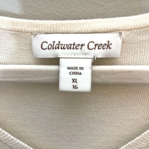 Coldwater Creek Ivory V-Neck Knit Top With Ruffle Detail Short Sleeve XL Silk - Picture 2 of 6